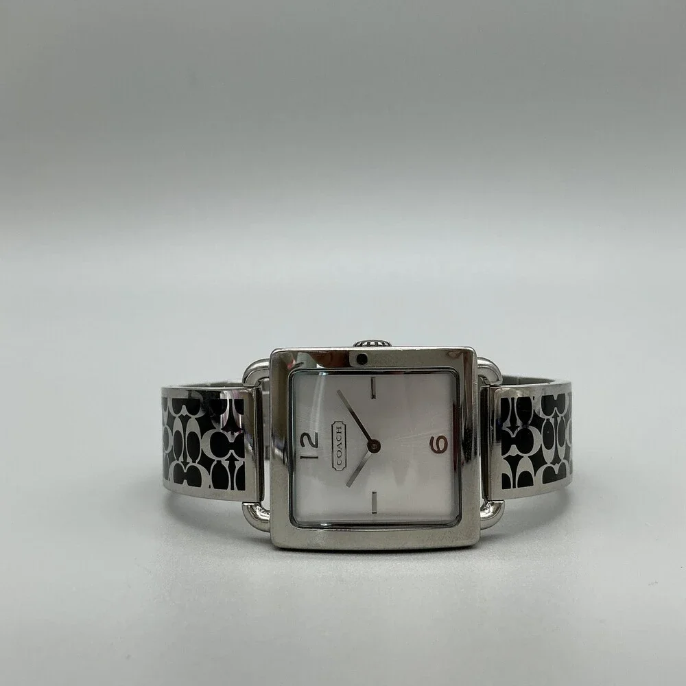 Coach Legacy Womens Watch 27mm Silver Dial Signature Bangle New Battery 7.25